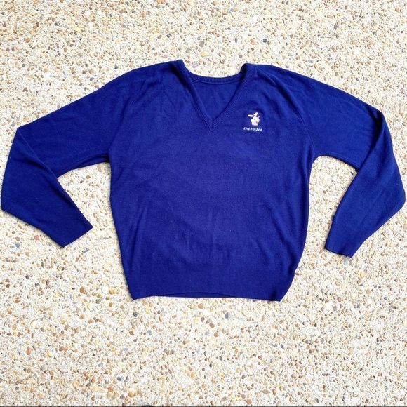Like New Energizer Bunny Blue V-Neck Sweater S L - Picture 1 of 7